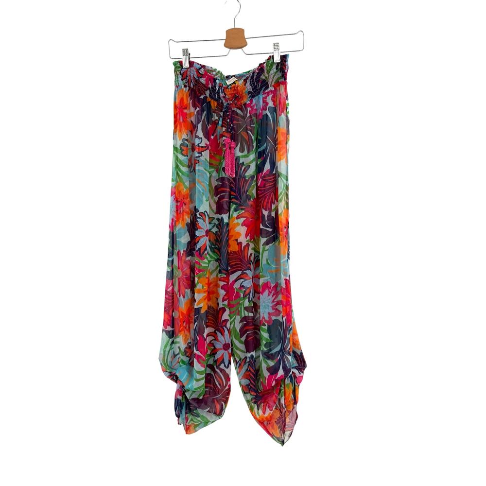 Ramy Brook Lancaster Floral Wide Leg Slit Pants Tassel Tie Size Medium - Picture 2 of 13